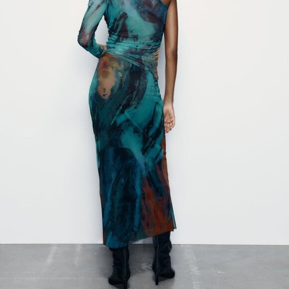 NWT BLUE GREEN PRINTED TULLE SKIRT - Picture 6 of 7